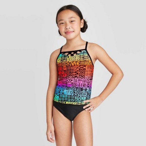 art class™ Black Girls' Tankini Swimsuit Tankini - Picture 1 of 2